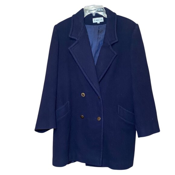 Vintage Herman Kay Navy Double-Breasted Wool-Blend Coat Preppy Academia - Picture 1 of 7